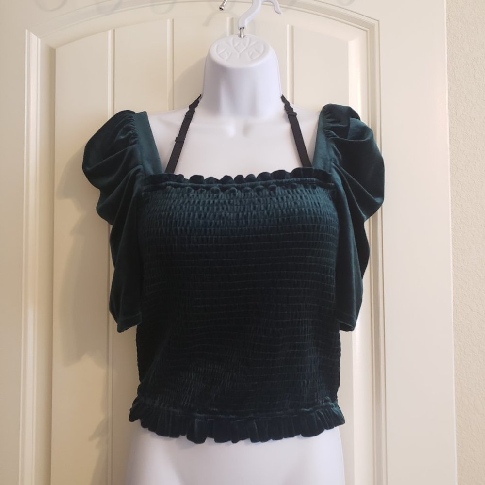 Sugar + Lips Dk. Green Velvet Top NWT